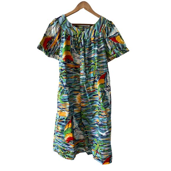 Vintage Sears tropical sailboat print MuMu Mrs. Roper Dress - Picture 1 of 7